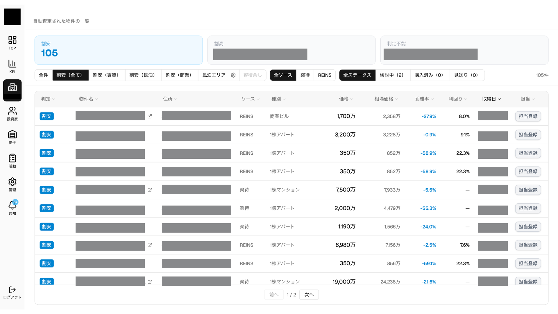 AIAdvisorダッシュボード — 物件一元管理画面